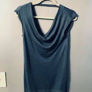 BCBGMAXAZRIA Silk Blend Turquoise Blue Sleeveless Cowl Neck Sweater Top XS